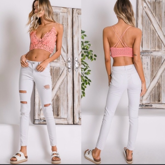 BRADY Floral Crochet Bralette - CORAL - Picture 2 of 2